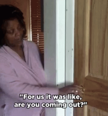 Woman In Robe Opening Door For Us It Was Like Are You Coming Out GIF