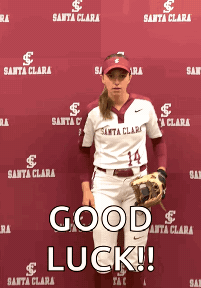 Woman In Santa Clara Jersey In Front Of Good Luck Wall GIF