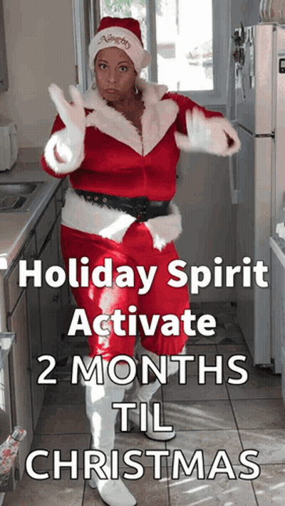 Woman In Santa Costume Dancing Holiday Spirit 2 Months Til Christmas GIF