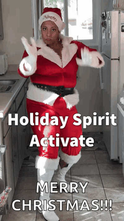 Woman In Santa Costume Dancing Holiday Spirit Activate Merry Christmas GIF