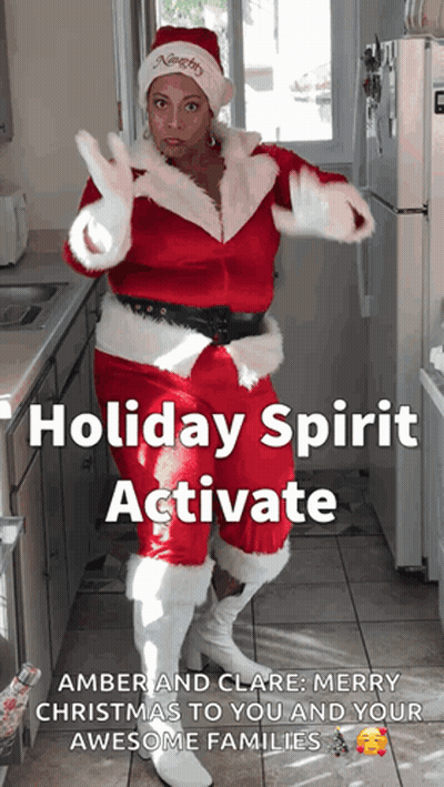 Woman In Santa Suit Dancing Holiday Spirit Activate GIF
