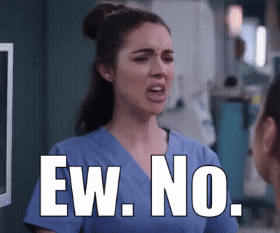 Woman In Scrubs Saying Ew No In Front Of Monitor GIF