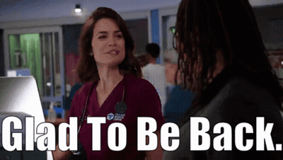 Woman In Scrubs Saying Glad To Be Back GIF