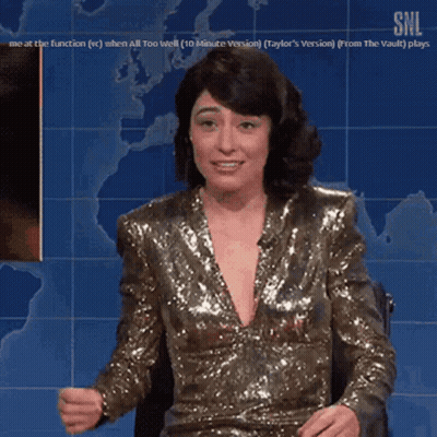 Woman In Sequined Top Sitting In Front Of SNL Map GIF