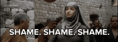 Woman In 'Shame' Shirt In Front Of Man GIF
