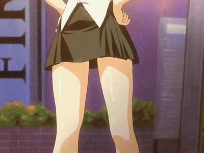 Woman In Short Skirt Standing Before Fun Sign GIF
