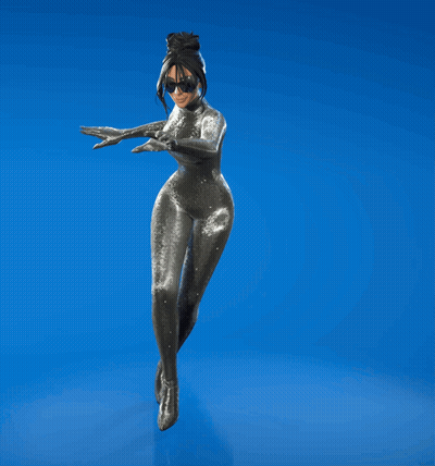 Woman In Silver Bodysuit And Sunglasses On Blue Surface GIF