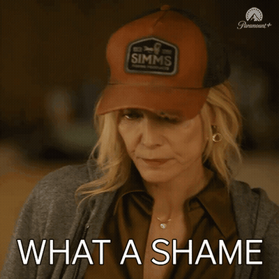 Woman In Simms Hat Says What A Shame GIF