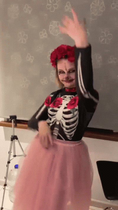 Woman In Skeleton Costume And Pink Tutu GIF