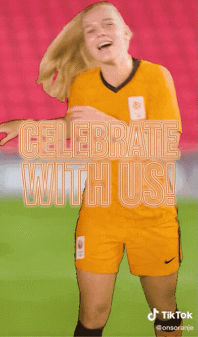 Woman In Soccer Uniform With Celebrate With Us GIF