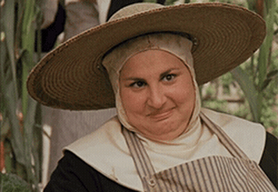 Woman In Straw Hat And Striped Apron GIF