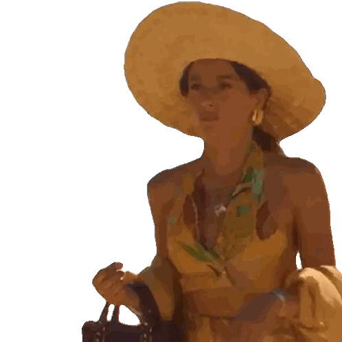 Woman In Straw Hat And Yellow Top Sticker