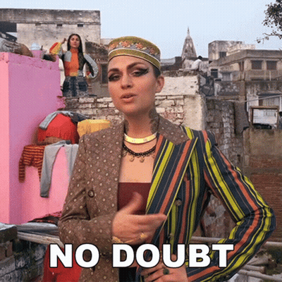 Woman In Striped Jacket And Hat Saying No Doubt GIF