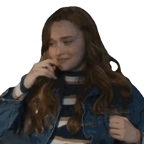 Woman In Striped Shirt And Denim Jacket Covering Mouth Sticker