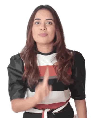 Woman In Striped Shirt Making Gesture Sticker