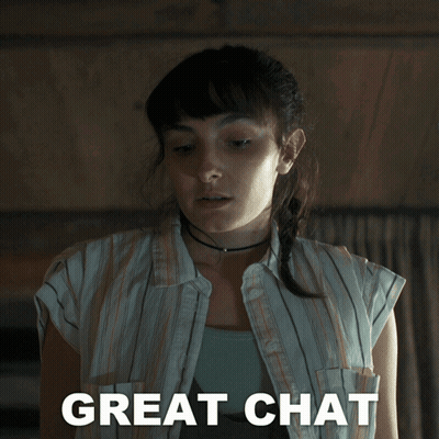Woman In Striped Shirt Saying Great Chat GIF