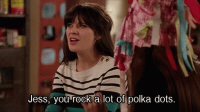 Woman In Striped Shirt Saying Jess You Rock Polka Dots GIF