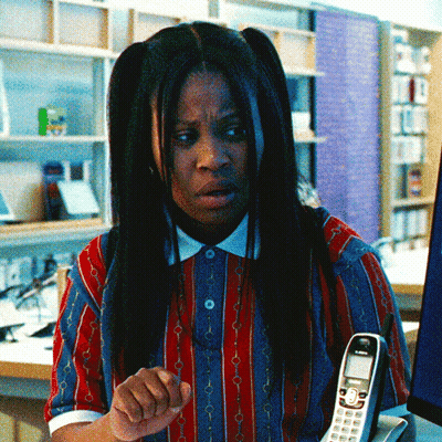 Woman In Striped Shirt Talking On Siemens Telephone GIF