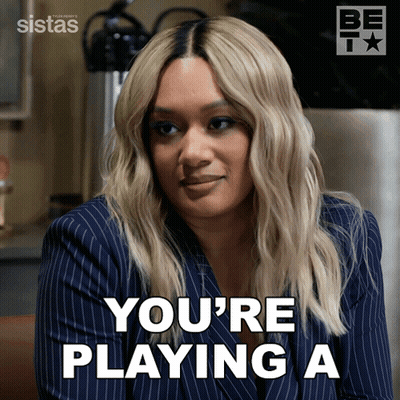 Woman In Striped Suit Says You're Playing Awhile GIF