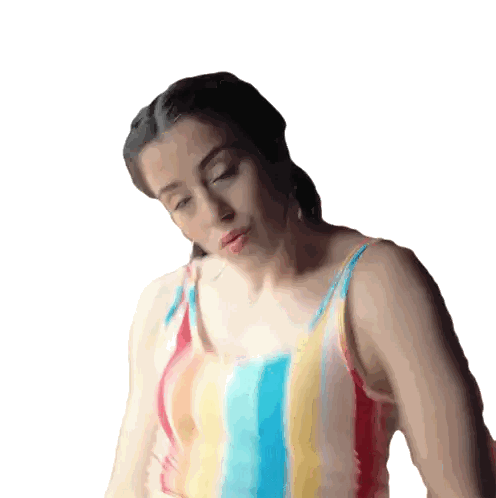Woman In Striped Tank Top Looking Down Sticker