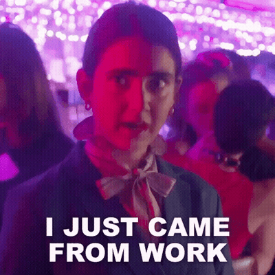 Woman In Suit And Bow Tie Saying I Just Came From Work GIF