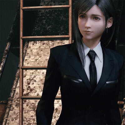 Woman In Suit And Tie Next To Ladder GIF