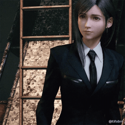 Woman In Suit And Tie Standing By Ladder GIF