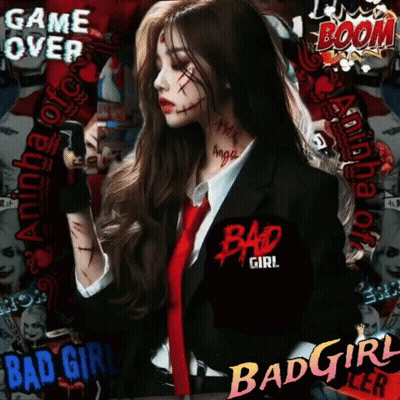 Woman In Suit And Tie With Bad Girl On Sleeve GIF