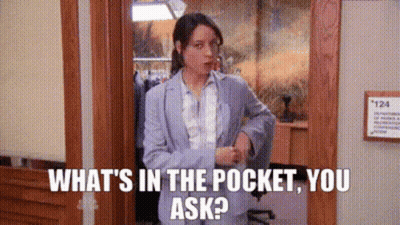Woman In Suit Asking What's In The Pocket You Ask GIF
