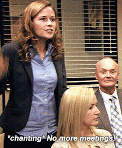 Woman In Suit Chanting No More Meetings GIF