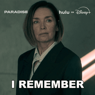 Woman In Suit Saying I Remember Next To Paradise Poster GIF