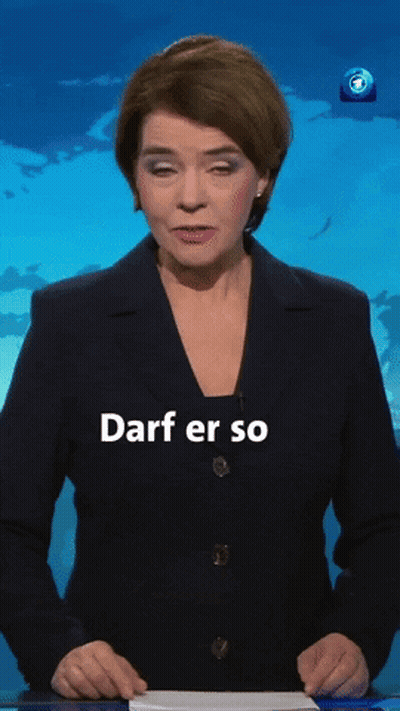 Woman In Suit With Text Darf Er So GIF