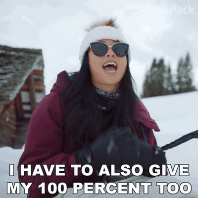 Woman In Sunglasses And Beanie Says I Have To Also Give My 100 Percent Too GIF