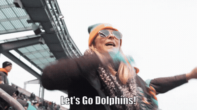 Woman In Sunglasses And Beanie Says Let's Go Dolphins GIF