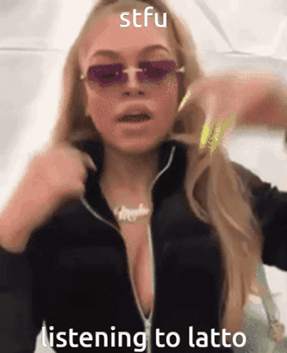 Woman In Sunglasses And Black Jacket Saying STFU GIF