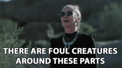 Woman In Sunglasses And Necklace Says There Are Fool Creatures Around These Parts GIF