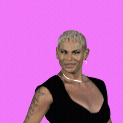 Woman In Sunglasses And White Wig On Purple Background GIF