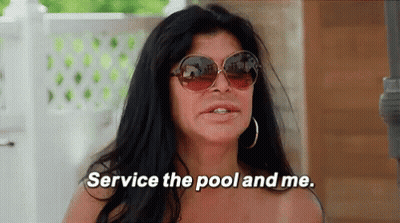 Woman In Sunglasses By Pool Saying Service The Pool And Me GIF