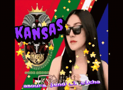 Woman In Sunglasses In Front Of Kansas Banner GIF