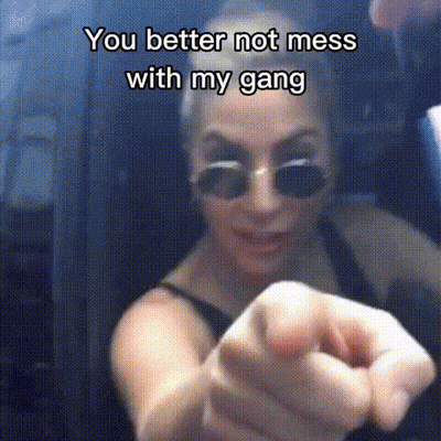Woman In Sunglasses Pointing Saying You Better Not Mess With My Gang GIF