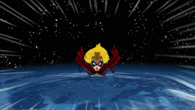 Woman In Superhero Costume Flying Over Earth GIF