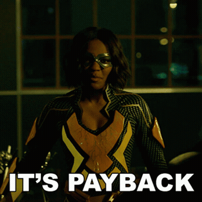 Woman In Superhero Costume Smiling It's Payback GIF