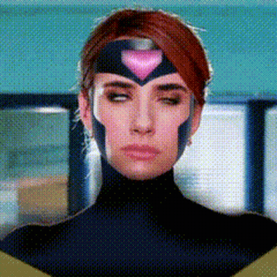 Woman In Superhero Costume With Heart On Forehead GIF