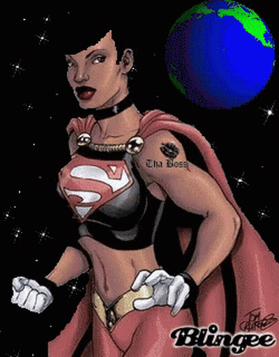Woman In Superman Costum With Boss Tattoo GIF