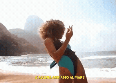 Woman In Swimsuit Standing On Beach GIF