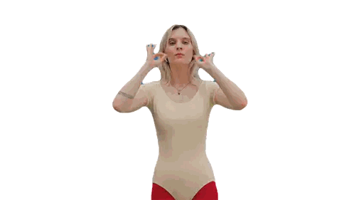 Woman In Tan Leotard And Red Shorts Making Funny Face Sticker