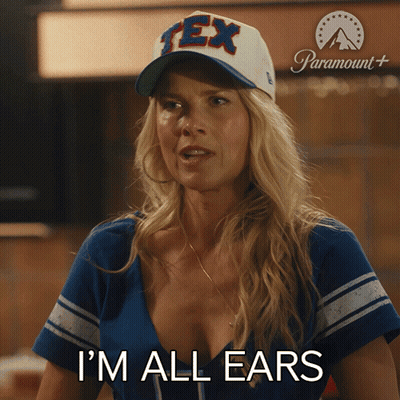 Woman In Texas Hat And Blue Shirt I'm All Ears GIF