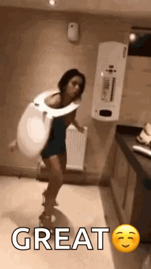 Woman In Toilet Seat Costume Dancing GIF