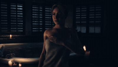 Woman In Towel In Front Of Bathtub GIF