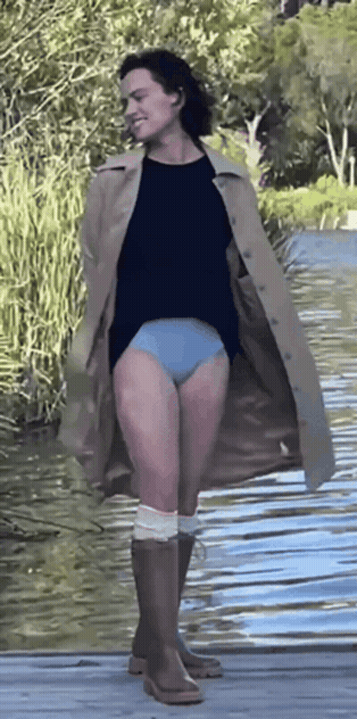 Woman In Trench Coat And Blue Underwear GIF